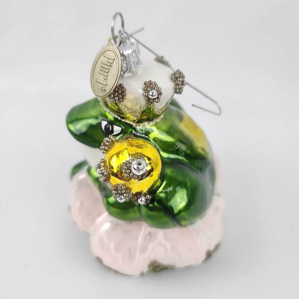 Vintage Pier 1 Blown Glass Bejeweled Noble Frog Ornament King of Throne Prince - Picture 2 of 7